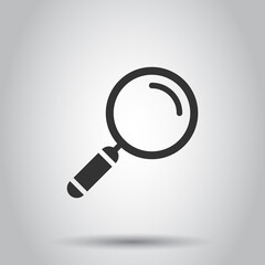 Fototapete - Loupe sign icon in flat style. Magnifier vector illustration on white isolated background. Search business concept.