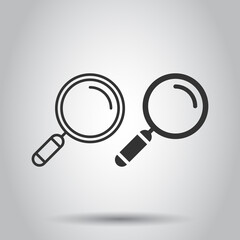Fototapete - Loupe sign icon in flat style. Magnifier vector illustration on white isolated background. Search business concept.
