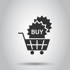 Shopping cart icon in flat style. Trolley vector illustration on white isolated background. Basket business concept.