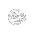 © Simple Line - One single line drawing of fresh Italian pizzeria logo vector graphic art illustration. Fast food pizza cafe menu and restaurant badge concept. Modern continuous line draw design street food logotype