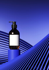 Poster - Minimal background for branding and product presentation. Blue podium with subtle circular geometric pattern. 3d rendering illustration. Clipping path of each element included.