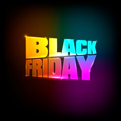 Poster - Rainbow Black Friday. Neon Black Friday inspiration. Colourfull text 