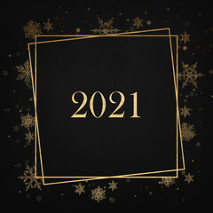 Wall Mural - Happy New Year 2021. Festive background design with gold text and frame.