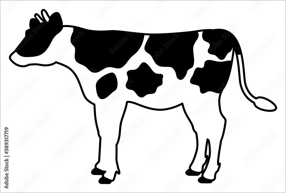 柄のある牛の全身イラスト 横向き Plakat