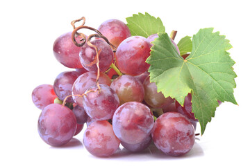 Wall Mural - Bunch of pink grapes on white background