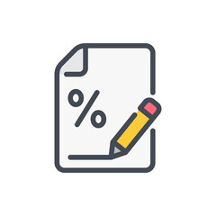 Fototapete - Agreement, Credit document and Contract with percentage color line icon. Document with pen and percentage vector outline colorful sign.