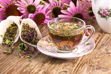 Wall Mural - Tea drink with dried Echinacea purpurea is used in folk medicine as an antiviral