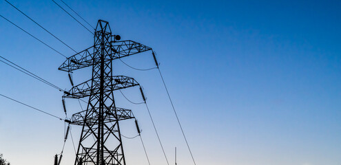 High voltage power lines of blue sky