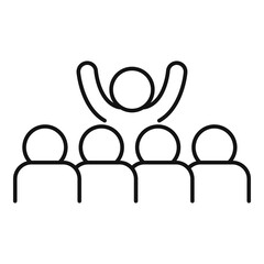 Poster - Happy group business training icon. Outline happy group business training vector icon for web design isolated on white background