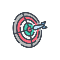Poster - Darts color line icon. Dart board with dart in the middle vector outline colorful sign.