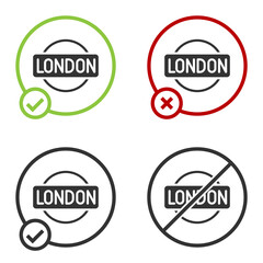 Sticker - Black London sign icon isolated on white background. Circle button. Vector.