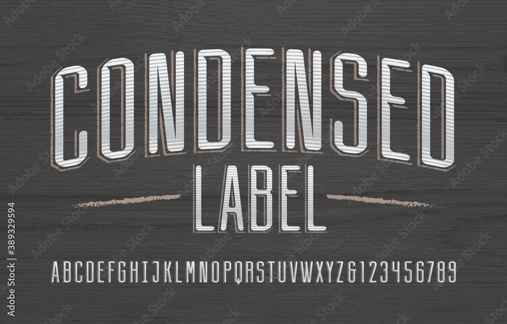 Condensed Label alphabet font. Vintage scratched letters and numbers ...