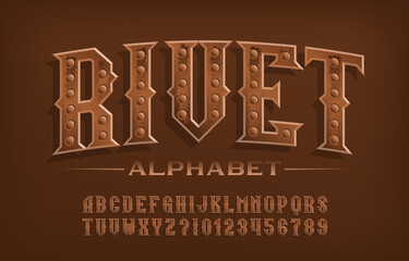Fototapete - Rivet alphabet font. Steampunk rusty letters and numbers. Stock vector typescript for your design.
