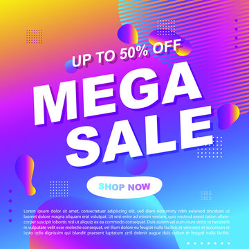 Mega Sale Promotion Banner template Design Super sale special offer promotion discount banner, fluid, liquid gradient vector