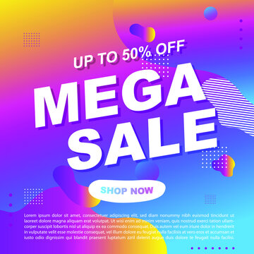 Mega Sale Promotion Banner template Design Super sale special offer promotion discount banner, fluid, liquid gradient vector