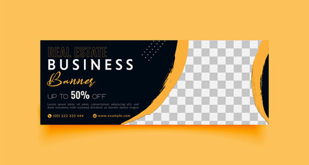 Wall Mural - business facebook cover page timeline web ad banner template with photo place modern layout black ba