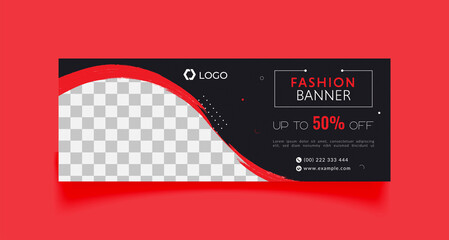 Wall Mural - fashion sale facebook cover page timeline web ad banner template with photo place modern layout blac