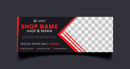 Wall Mural - business facebook cover page timeline web ad banner template with photo place modern layout black ba