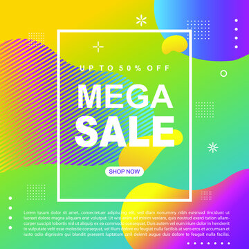 Mega Sale Promotion Banner template Design Super sale special offer promotion discount banner, fluid, liquid gradient vector