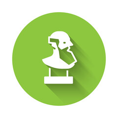 Sticker - White Ancient bust sculpture icon isolated with long shadow. Green circle button. Vector.