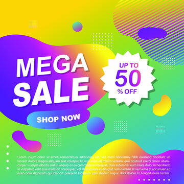 Mega Sale Promotion Banner template Design Super sale special offer promotion discount banner, fluid, liquid gradient vector