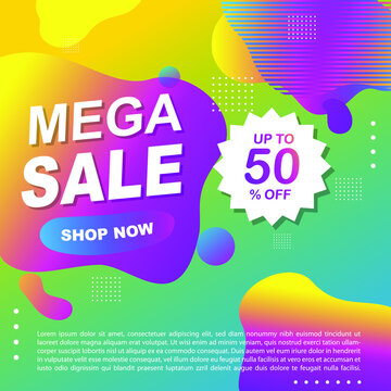 Mega Sale Promotion Banner template Design Super sale special offer promotion discount banner, fluid, liquid gradient vector