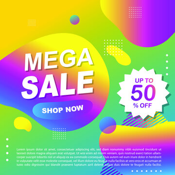 Mega Sale Promotion Banner template Design Super sale special offer promotion discount banner, fluid, liquid gradient vector