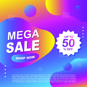 Mega Sale Promotion Banner template Design Super sale special offer promotion discount banner, fluid, liquid gradient vector