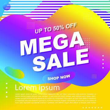 Mega Sale Promotion Banner template Design Super sale special offer promotion discount banner, fluid, liquid gradient vector