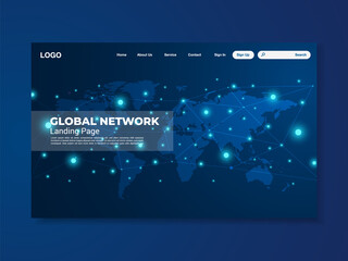 Wall Mural - Network data protection technology landing page, blue interface, vector