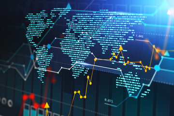 World map and financial graph background