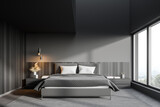 Fototapeta  - Panoramic gray and wooden master bedroom