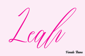 Aufkleber - Leah-Female Name Calligraphy Cursive Dork Pink Color Text on Light Pink Background