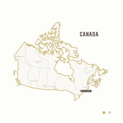 Wall Mural - Map of Canada with border, cities and capital Ottawa. Each city has separately for your design. Vector Illustration