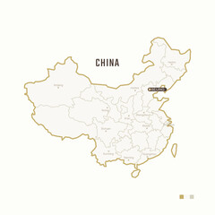  Map of China with border, cities and capital Beijing. Each city has separately for your design. Vector Illustration
