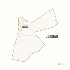 Wall Mural - Map of Jordan with border, cities and capital Amman. Each city has separately for your design. Vector Illustration