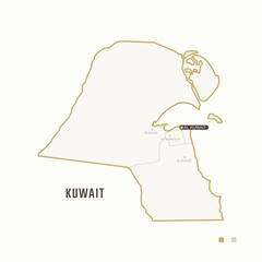 Wall Mural - Map of Kuwait with border, cities and capital Al Kuwait. Each city has separately for your design. Vector Illustration