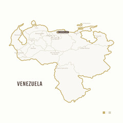  Map of Venezuela with border, cities and capital Caracas. Each city has separately for your design. Vector Illustration