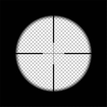 Aiming For Target On Rifle Black Background. Sight View Of Sniper Vector Illustration. Optical Crosshair Zoom Symbol. Optic Viewfinder In Action On Transparent Background