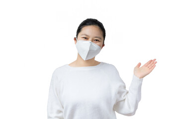 Wall Mural - a sick girl wear mask,white background