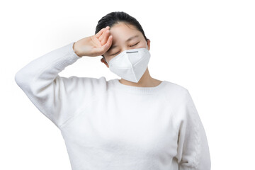 Wall Mural - a sick girl wear mask,white background