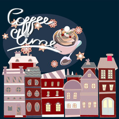 Wall Mural - Holiday pattern card with inscription 'Coffee time'