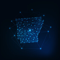 Wall Mural - arkansas state usa map glowing silhouette made of stars lines dots triangles, low polygonal shapes.