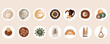 © Vera - Set of various abstract cover highlights for social networks. Round modern icons. Bohemian design. Vector set of decorative elements in the boho style. Vases, plants, spots in warm shades