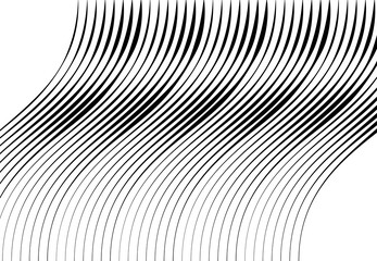 Poster - Abstract wavy, waving, billowy and undulating lines, stripes. Squiggly, squiggle lines with twist effect. Abstract black and white, monochrome, grayscale pattern, background, backdrop and texture