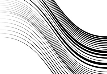 Poster - Abstract wavy, waving, billowy and undulating lines, stripes. Squiggly, squiggle lines with twist effect. Abstract black and white, monochrome, grayscale pattern, background, backdrop and texture