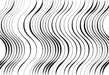 Poster - Abstract wavy, waving, billowy and undulating lines, stripes. Squiggly, squiggle lines with twist effect. Abstract black and white, monochrome, grayscale pattern, background, backdrop and texture