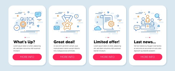 Poster - set of education icons, such as technical documentation, quick tips, winner ribbon symbols. mobile s