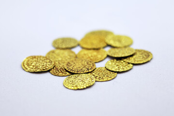 Ancient Aceh gold coins (Dirham Aceh). Numismatic in the collection of the Pedir Museum.