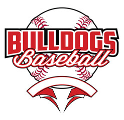 Wall Mural - Bulldogs Baseball Design With Banner and Ball is a team design template that includes a softball graphic, overlaying text and a blank banner with space for your own information. Great for advertising 